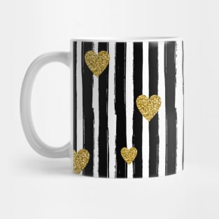 Glitter Chic Pattern 02 | Black Lines with gold hearts Mug